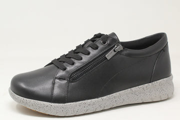 Black sneaker with a gray sole on a white background
