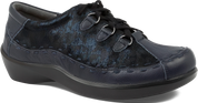 Navy blue shoe with black accents on a white background
