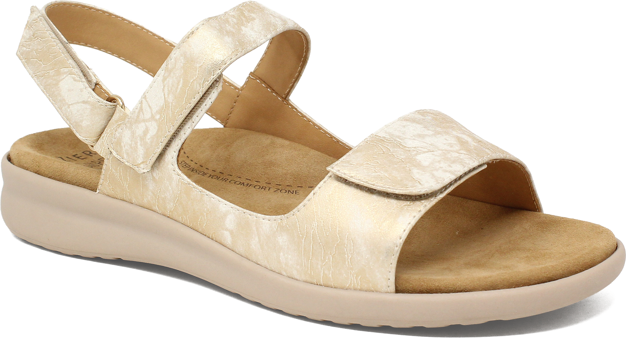 Beige sandal with a strap on a white background