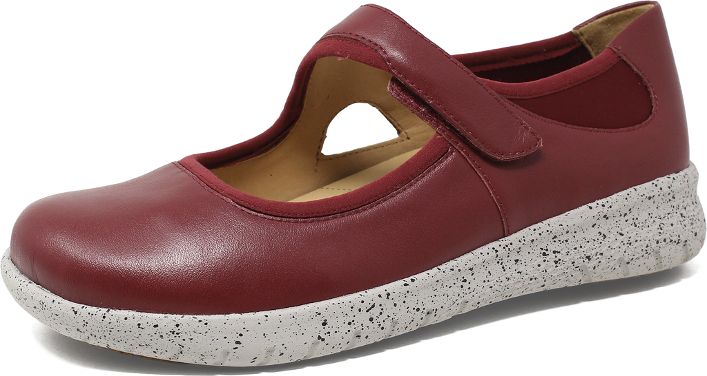 Red shoe with a white sole on a white background