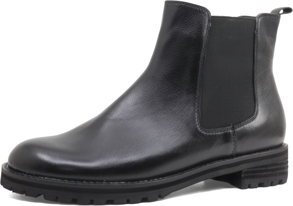 Black leather Chelsea boot on a white background