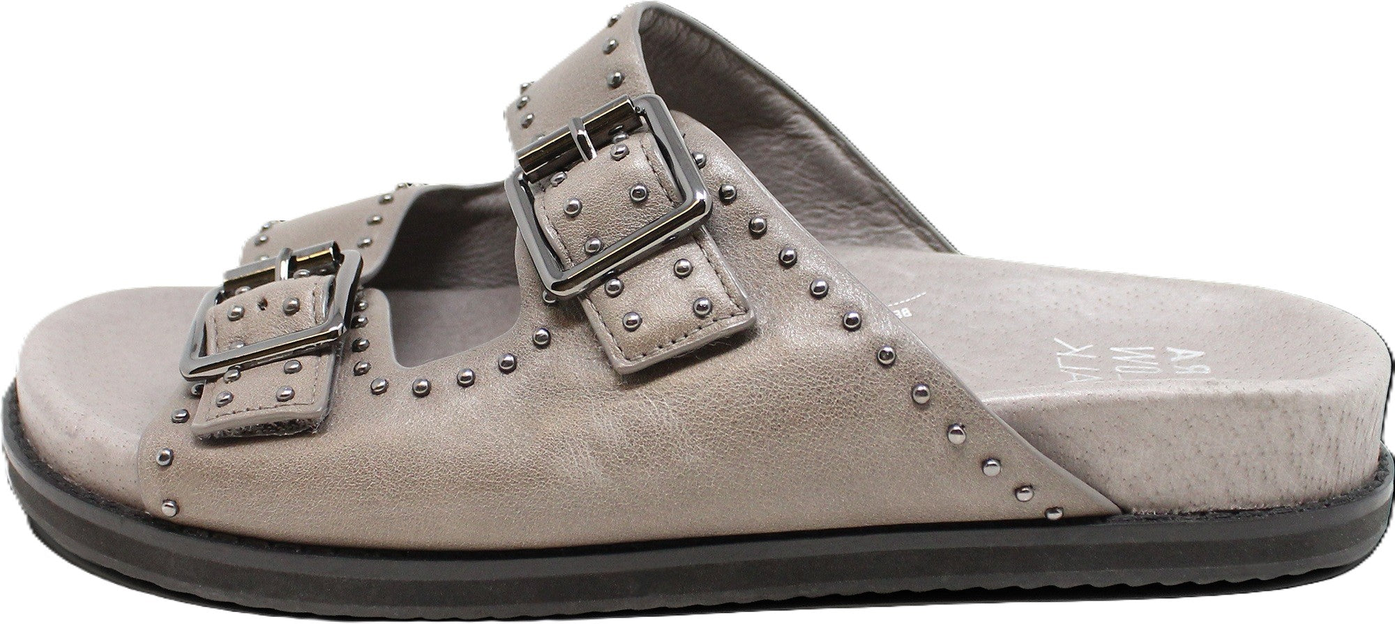 Gray sandal with buckles on a white background