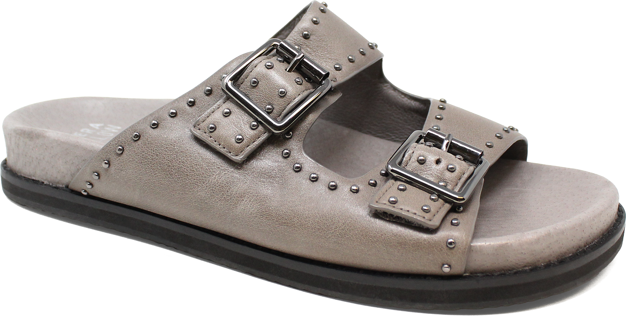 Gray sandal with buckles on a white background