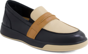 Multicolored loafer with black, beige, and brown colors on a white background
