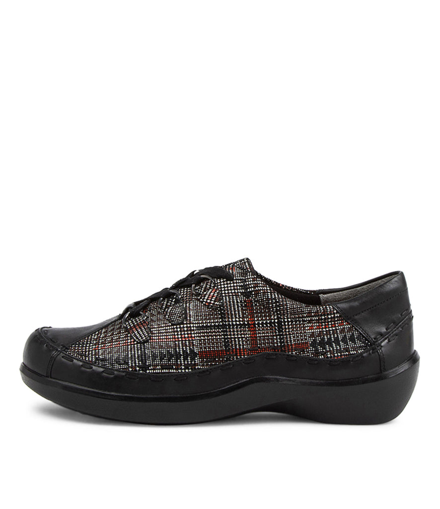 Women's Shoe, Brand Ziera  in  in Black/ Red Check Leather shoe image outside view
