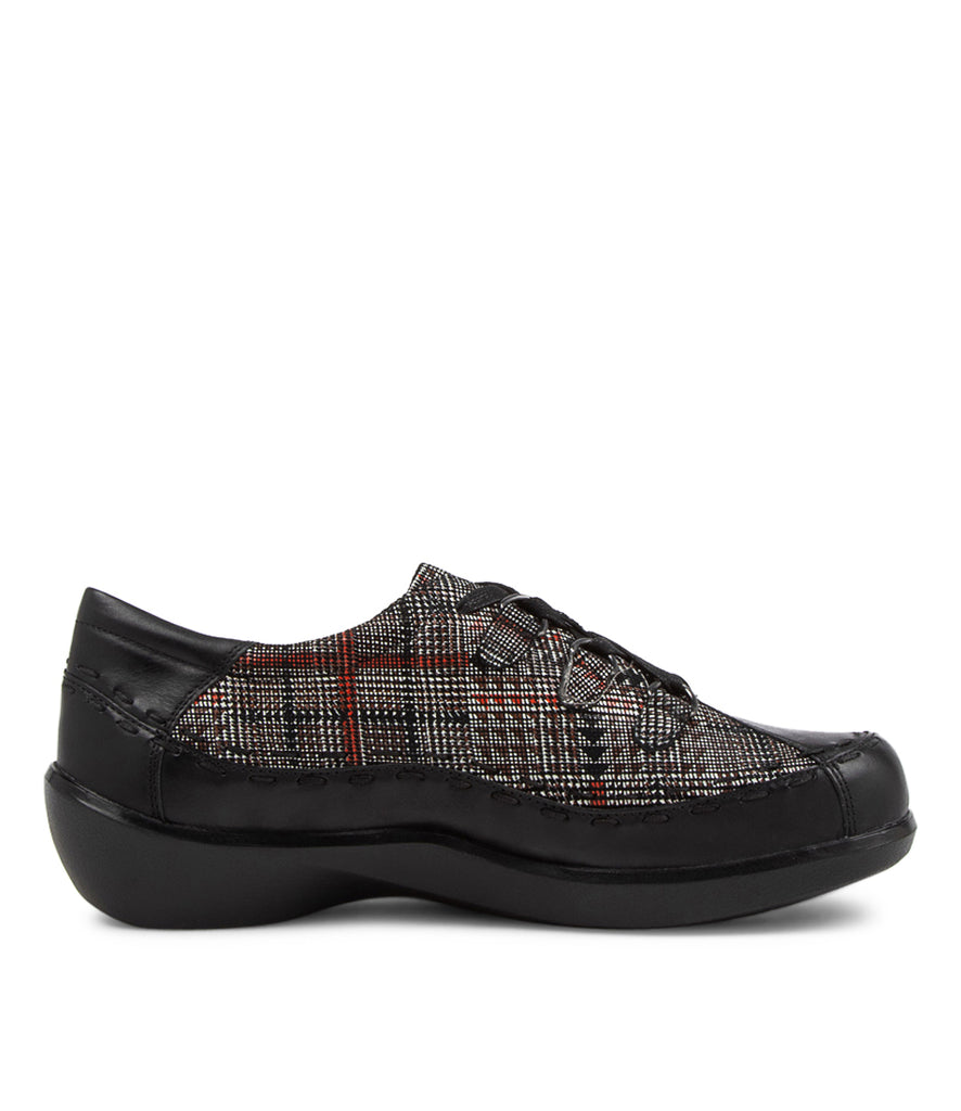 Women's Shoe, Brand Ziera  in  in Black/ Red Check Leather shoe image inside view