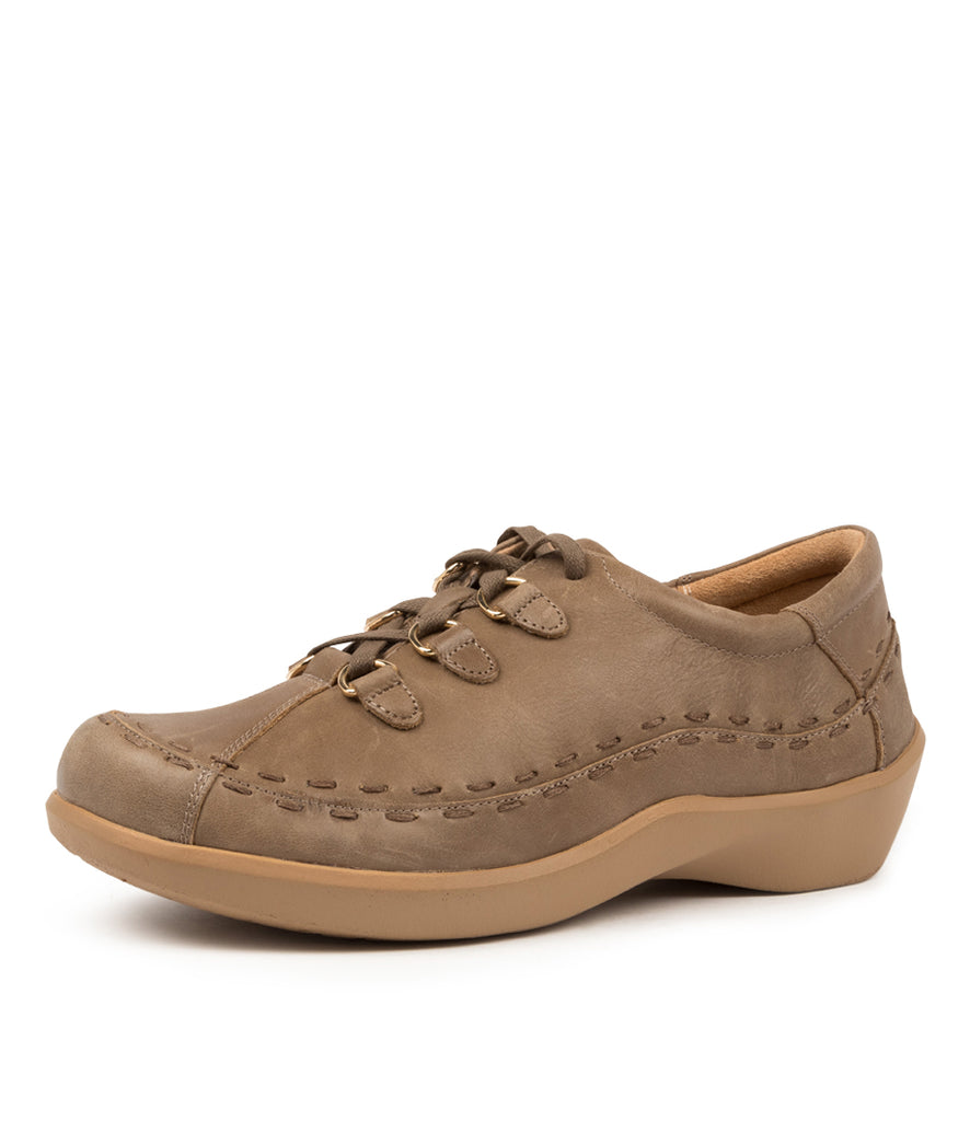 Quarter view Women's Ziera Footwear style name Allsorts in Taupe Leather. Sku: ZR10017NGVLE