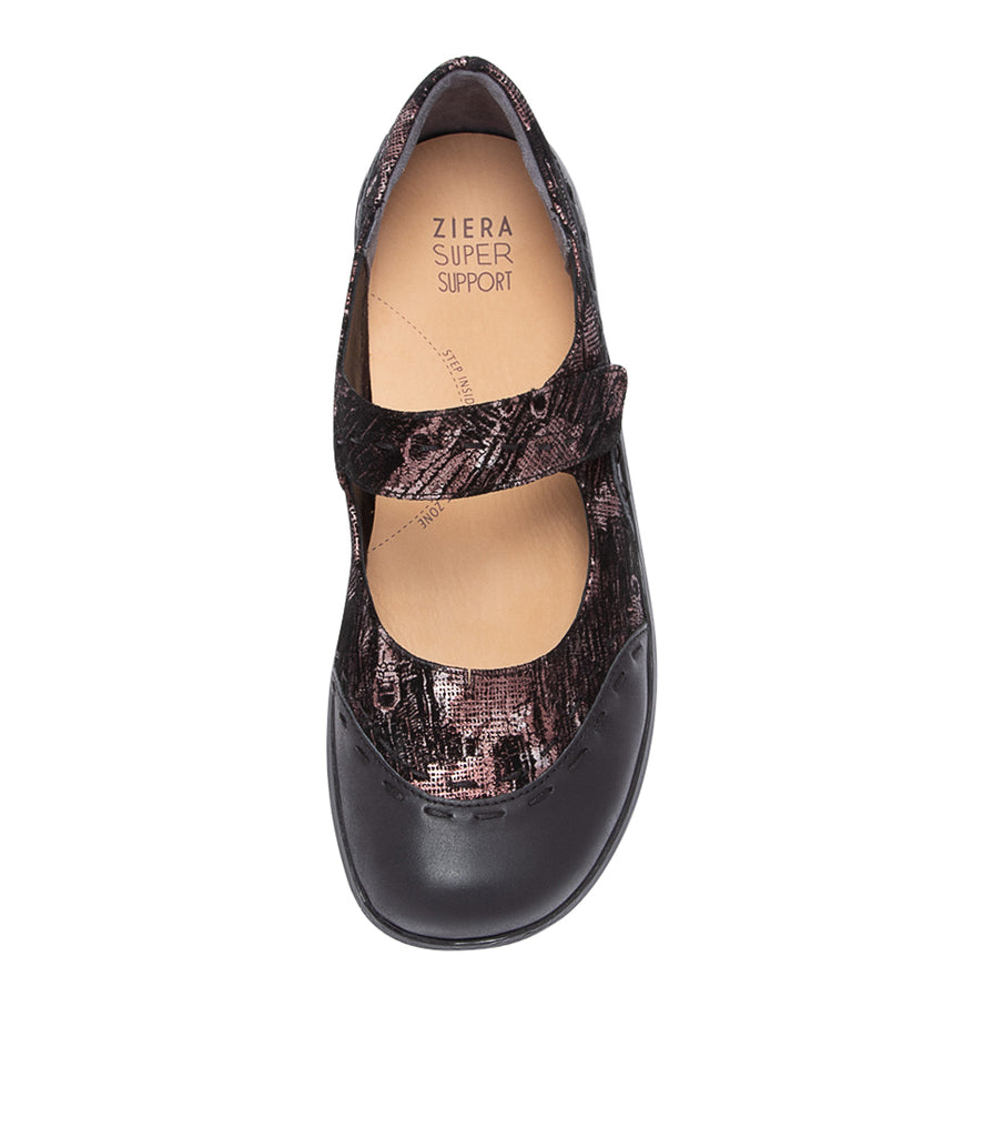 Women's Shoe, Brand Ziera  in  in Black Copper/ Black Mix Leather-Suede shoe image top view