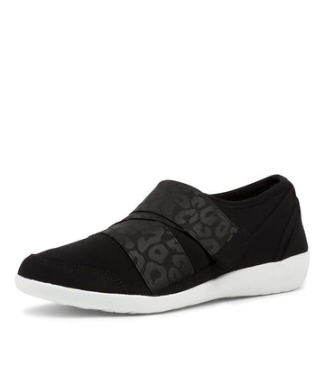Women's Shoe, Brand Ziera Urban in Wide Adjustable Fit in Black/ Black Leopard Neoprene/ Elastic shoe image quarter turned
