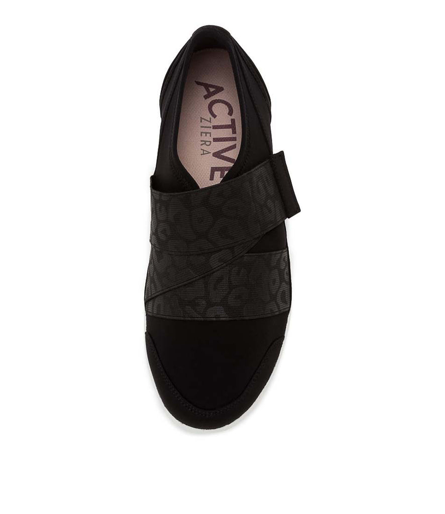 Women's Shoe, Brand Ziera  in  in Black/ Black Leopard Neoprene/ Elastic shoe image top view