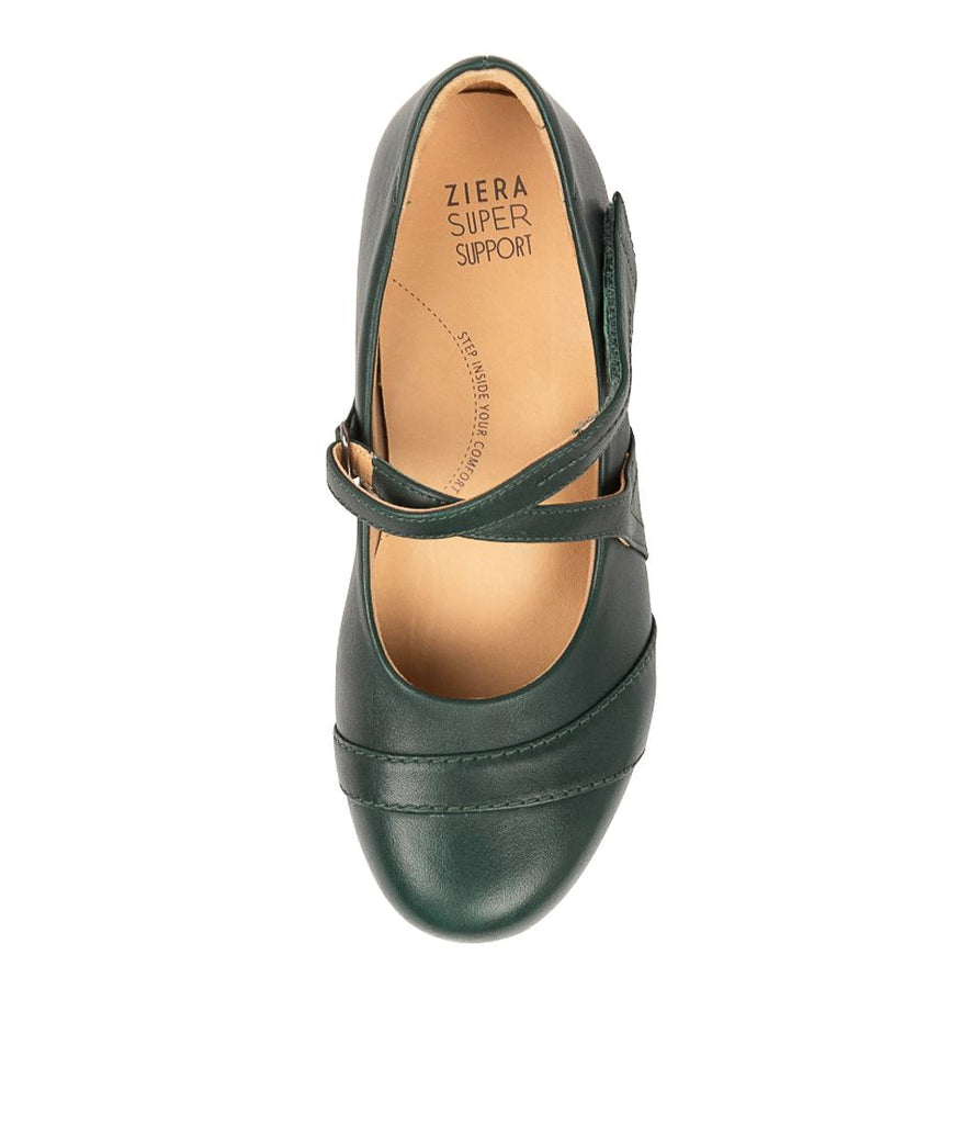 Top down view Women's Ziera Footwear style name Xray in Forest Leather. Sku: ZR10074H22LE