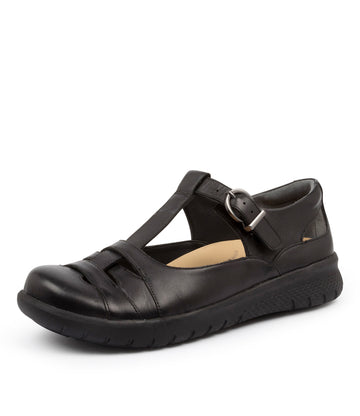 Quarter view Women's Ziera Footwear style name Skipper-Xf in Black Leather. Sku: ZR10155BLALE