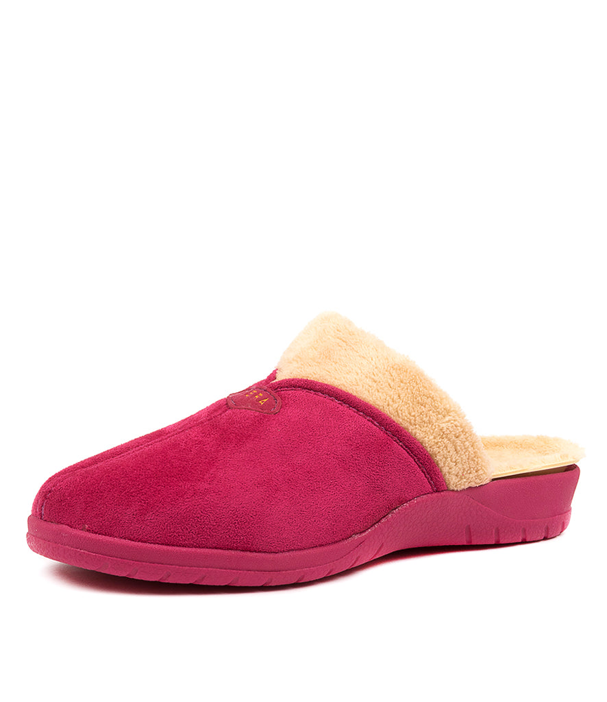 Quarter view Women's Ziera Footwear style name Comfy in Fuchsia-Beige Fur Microsuede. Sku: ZR10208P1EMS
