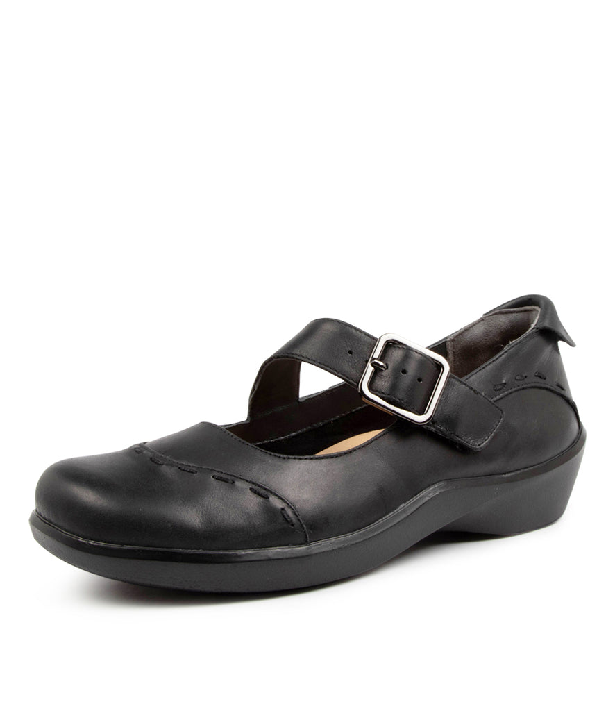 Quarter view Women's Ziera Footwear style name Angel in Black Leather. Sku: ZR10212BLALE
