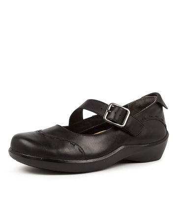 Quarter view Women's Ziera Footwear style name Angel in Black Leather. Sku: ZR10213BLALE