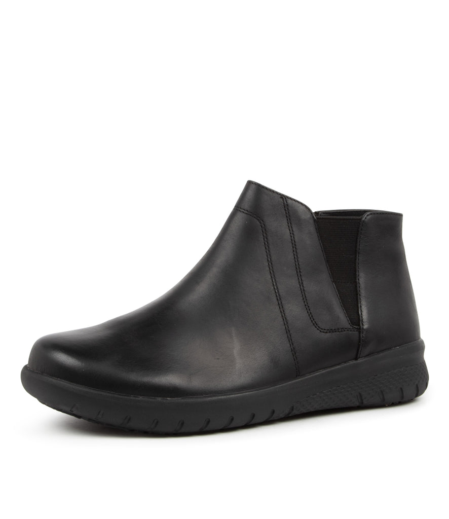 Quarter view Women's Ziera Footwear style name Sadye in Black Leather. Sku: ZR10229BLALE