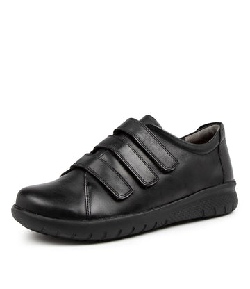 Quarter view Women's Ziera Footwear style name Snow in Black Leather. Sku: ZR10231BLALE
