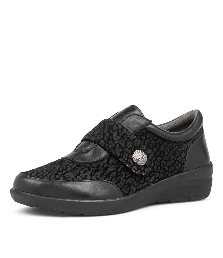 Women's Shoe, Brand Ziera Nicky in Wide in Black Leopard Multi shoe image quarter turned