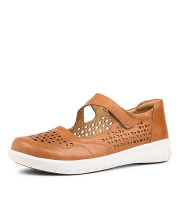 Quarter view Women's Ziera Footwear style name Sannie-Xf in Tan Leather. Sku: ZR10325TANLE