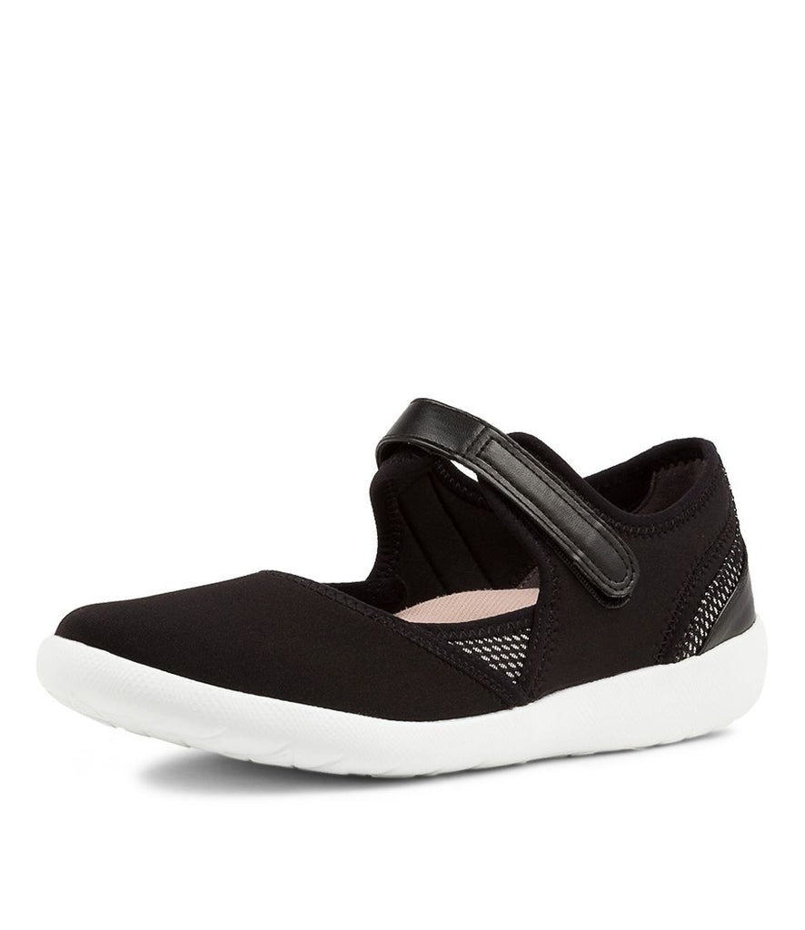 Quarter view Women's Ziera Footwear style name Ushery-Xf in Black Neoprene. Sku: ZR10358BLAWL