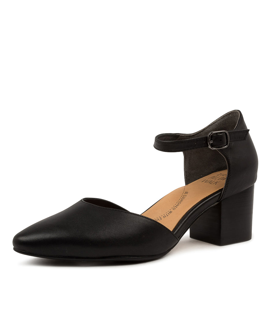 Women's Shoe, Brand Ziera Vitor in Extra Wide in Black/ Black Heel Leather shoe image quarter turned