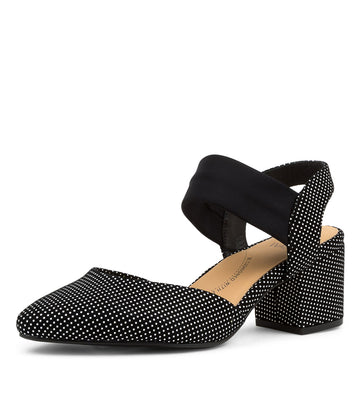 Women's Shoe, Brand Ziera Velias in Extra Wide in Black/ White Dot Suede shoe image quarter turned